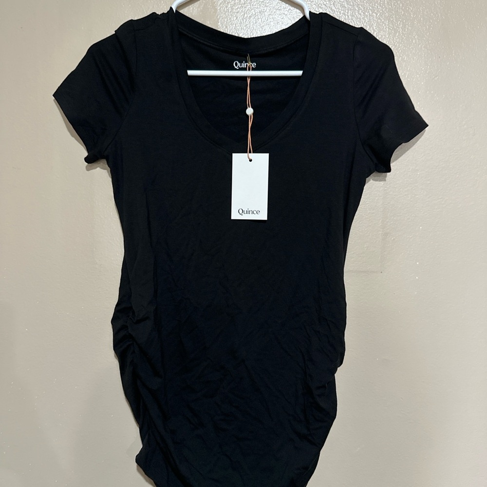 Quince Black Ruched T-Shirt Dress - Size XS (NWT)